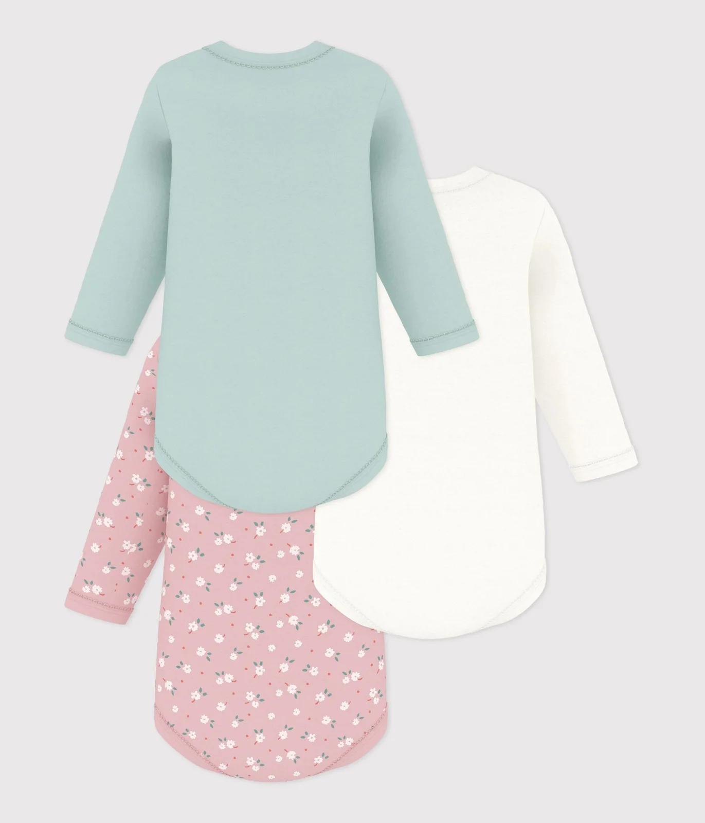 Pack of babies' long-sleeved bodies in cotton printed with flowers