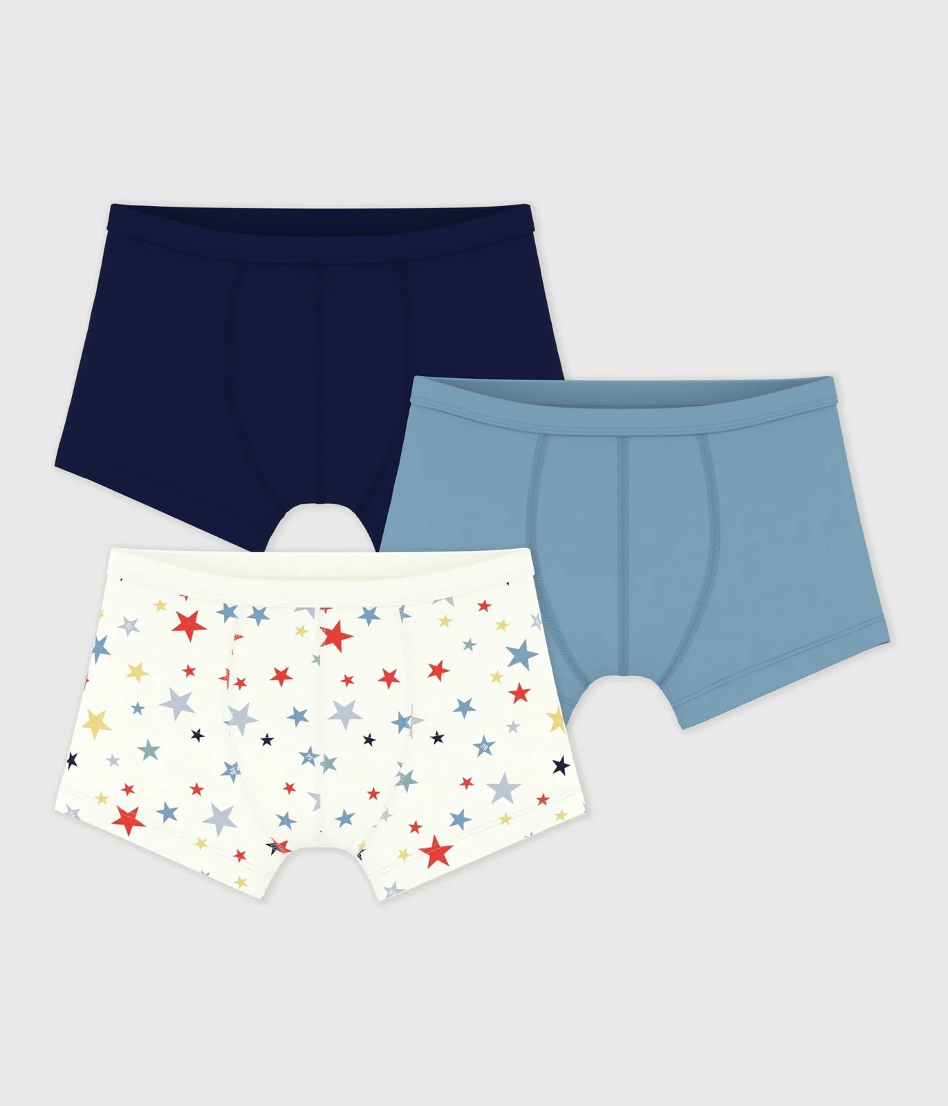 Pack of children's star print cotton boxers with covered waistbands