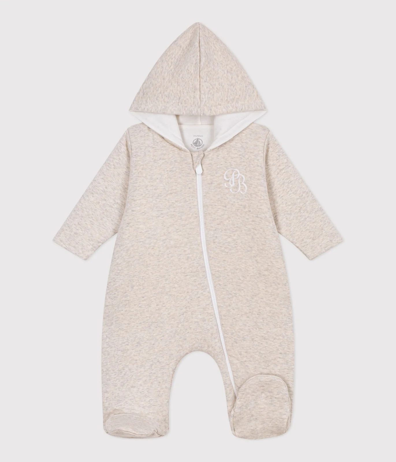 Babies' plain padded jumpsuit with a hood and feet