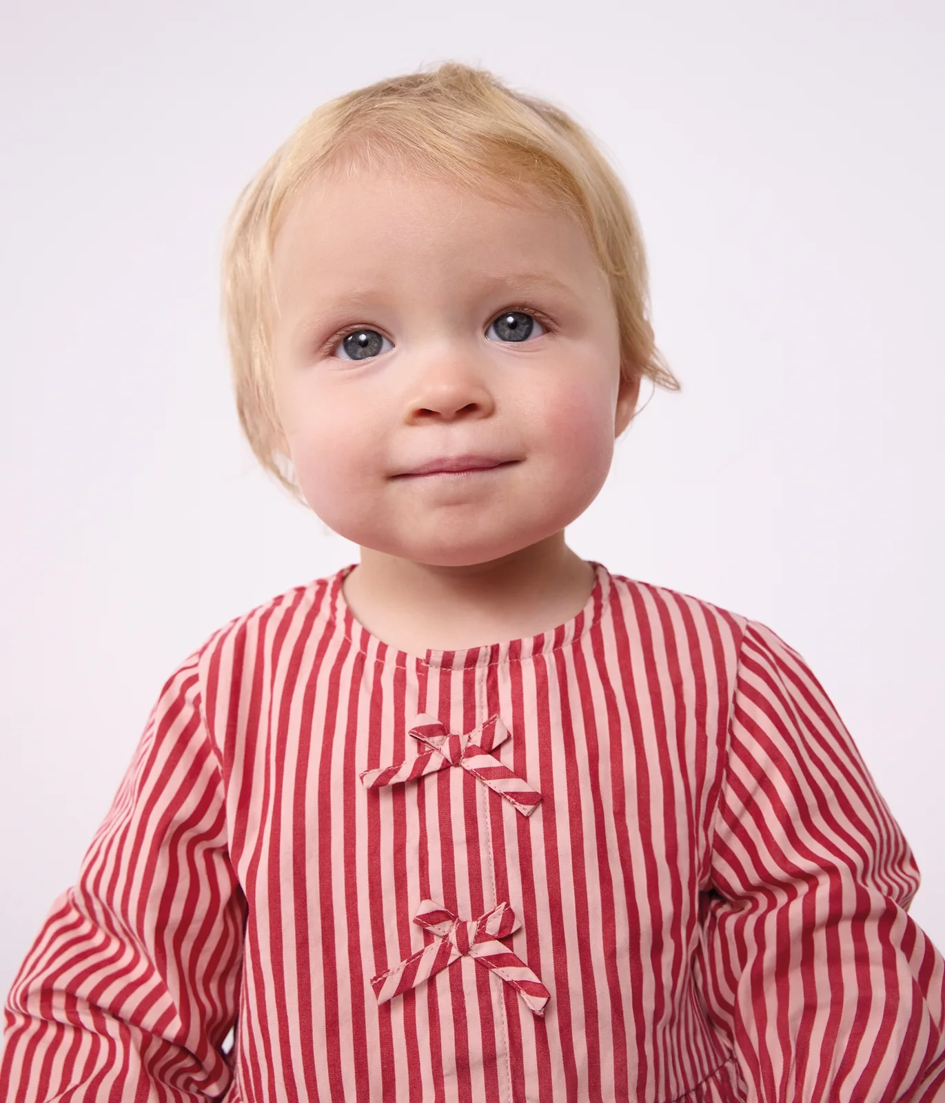 Babies' long-sleeved stripy cotton blouse