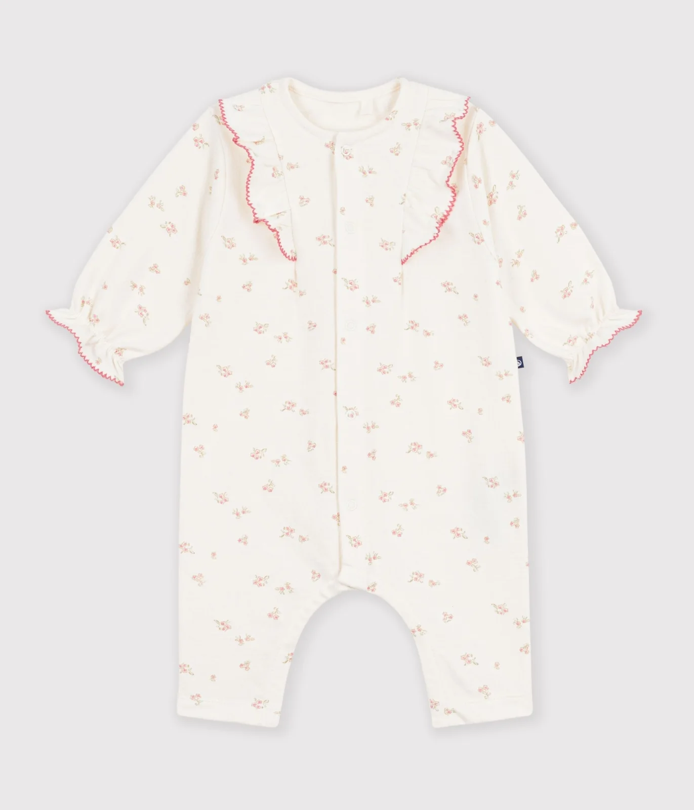 Baby cotton romper with floral print ruffles