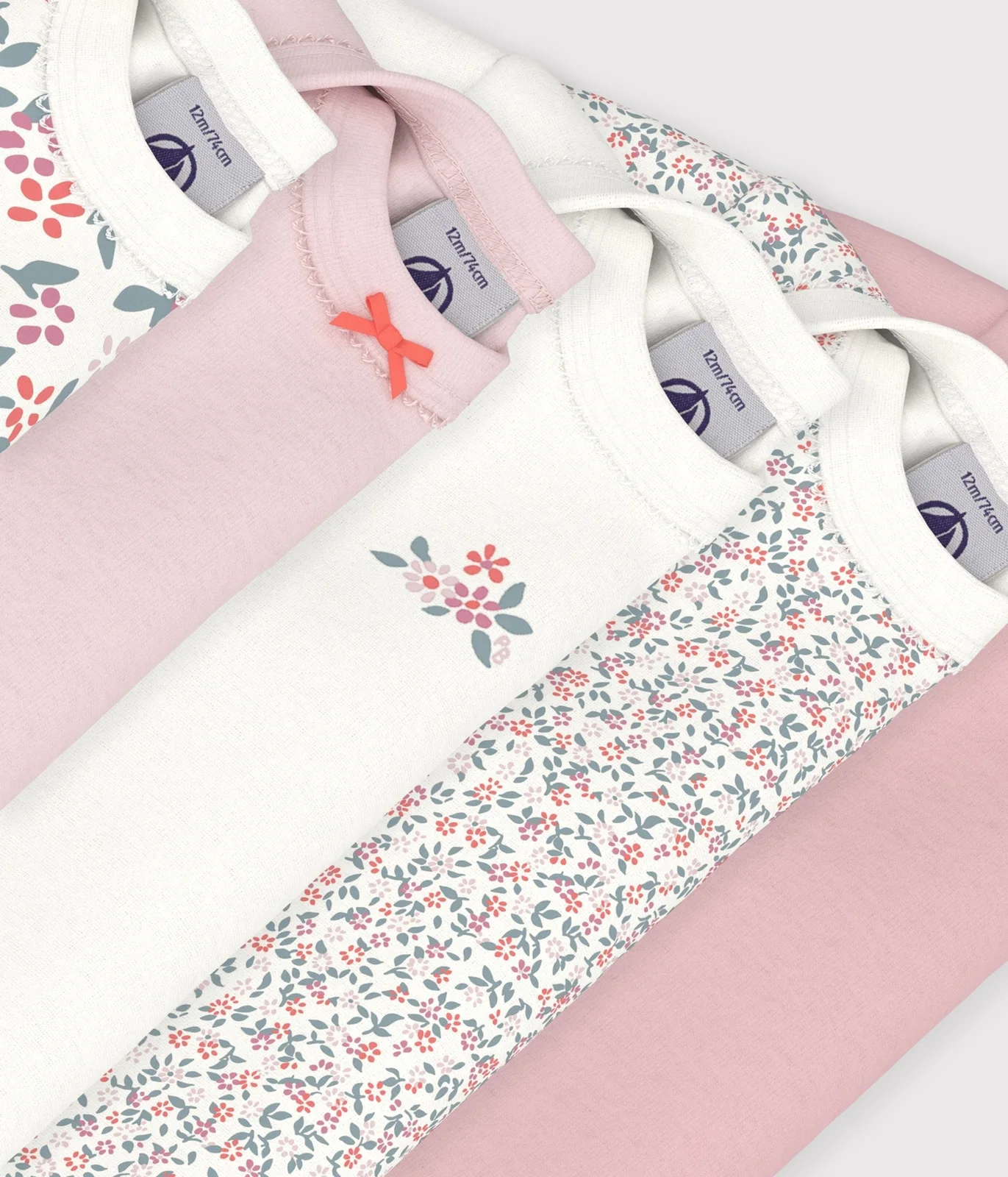 Pack of long-sleeved bodies for babies in cotton printed with flowers