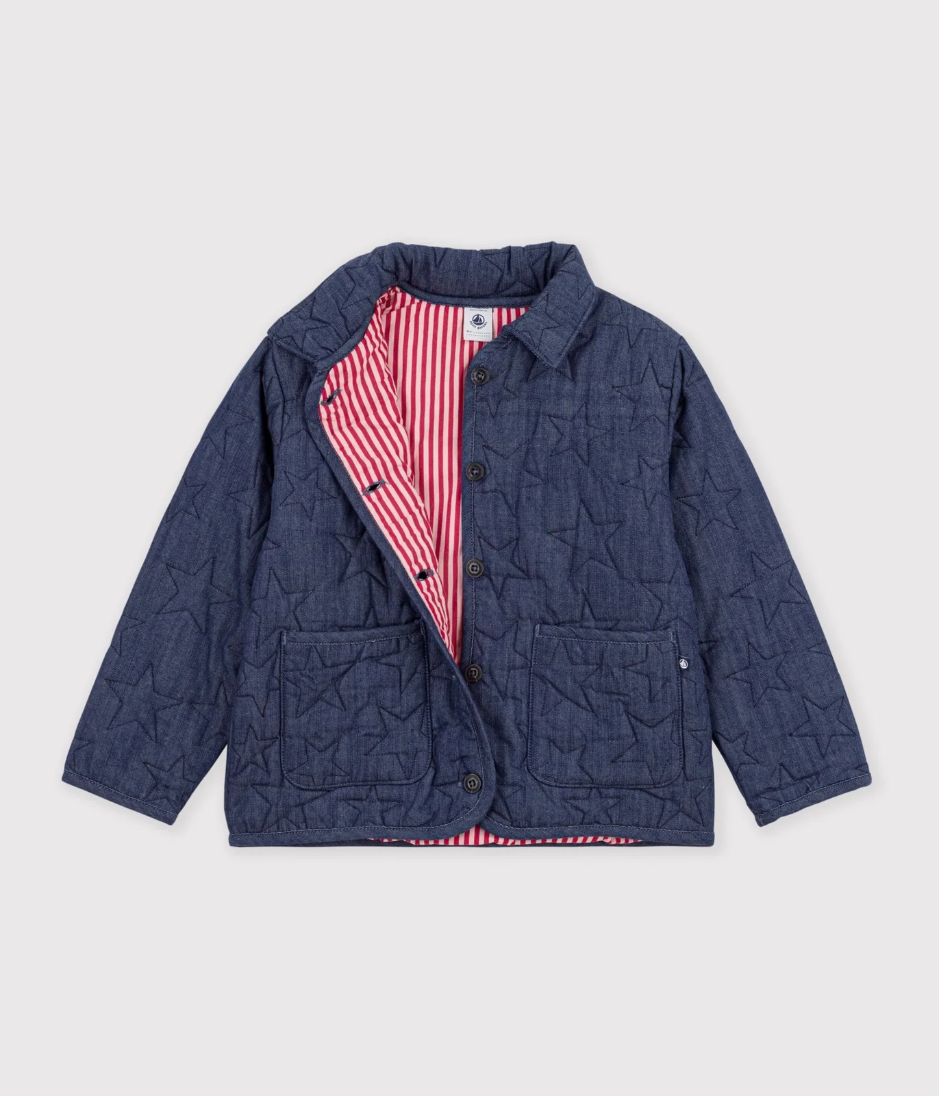 Children's jacket in plain denim with a stars motif