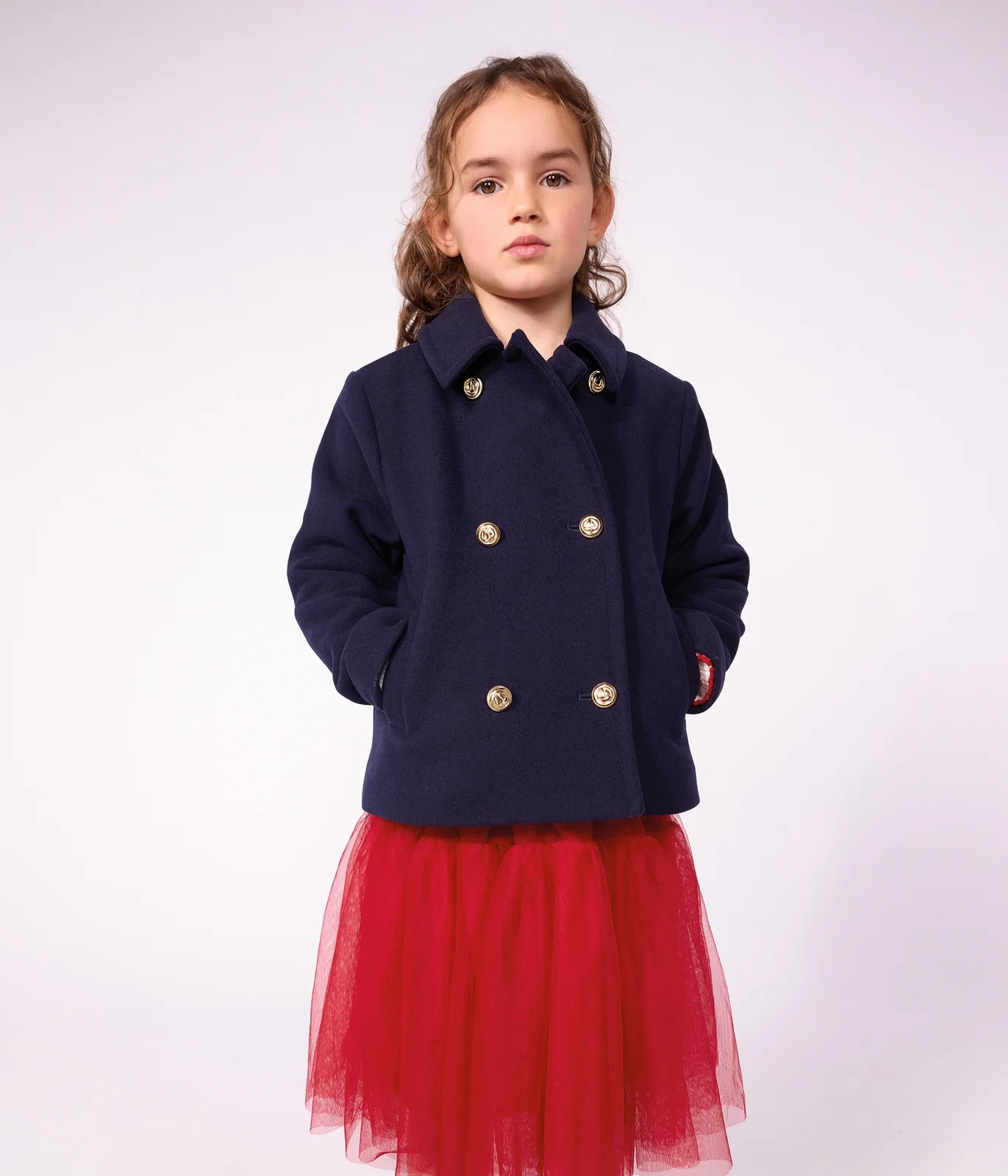 Children's pea coat in plain woollen broadcloth