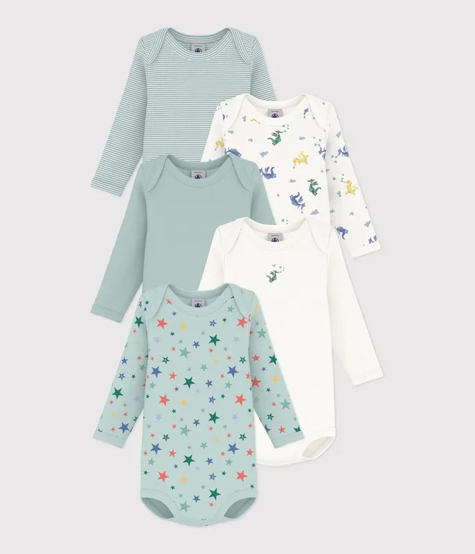 Pack of long-sleeved dragon-print cotton bodies for babies