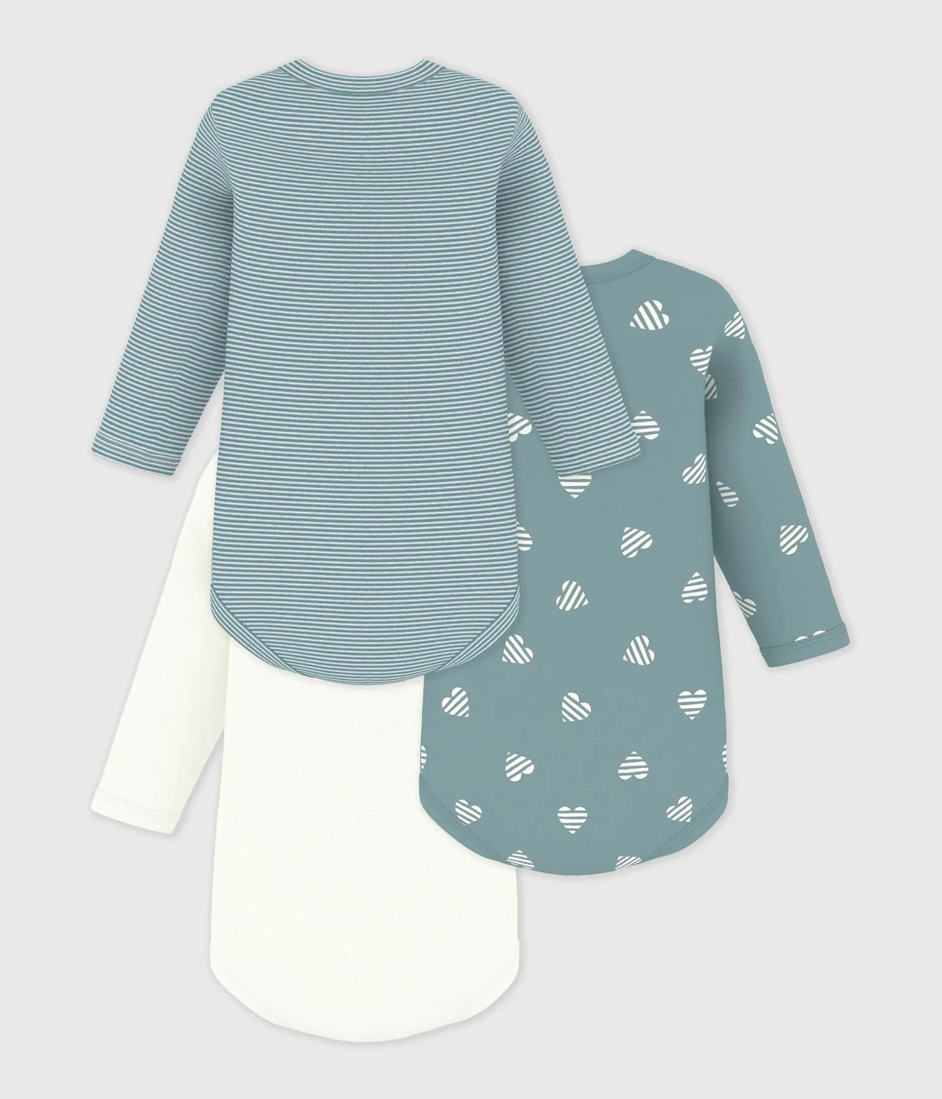 Pack of babies' long-sleeved heart-print cotton bodies