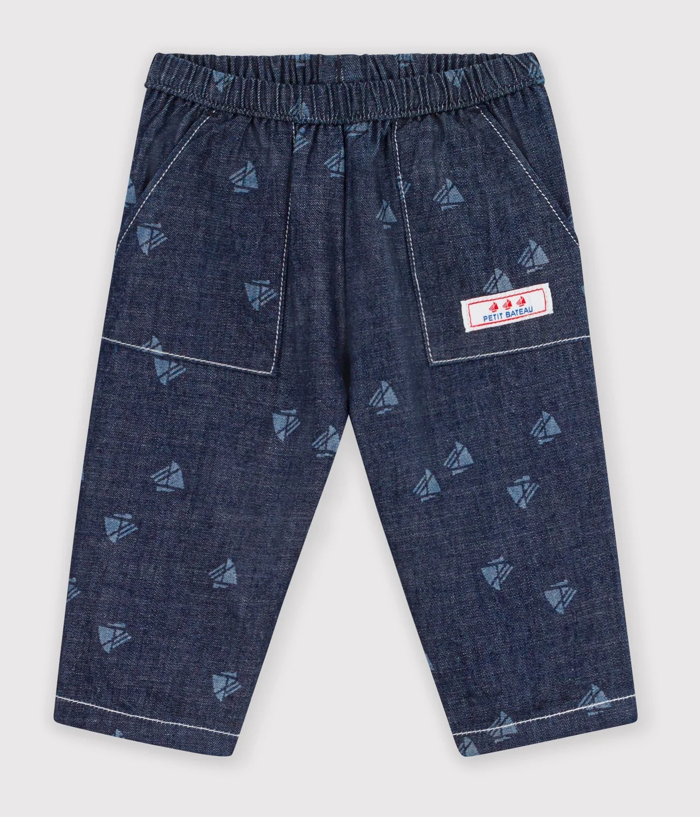 Babies' trousers in boat print denim