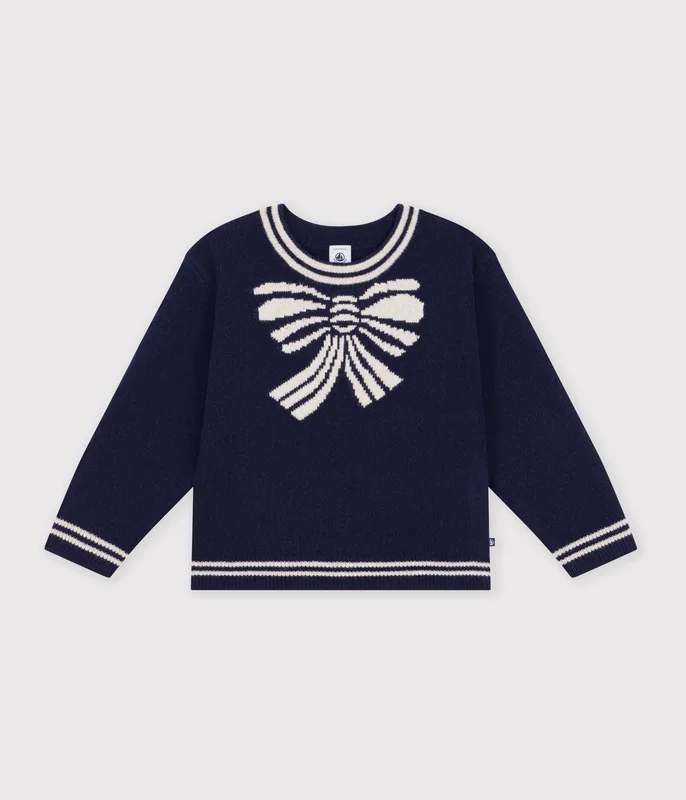Children's bow pattern wool and cotton jumper