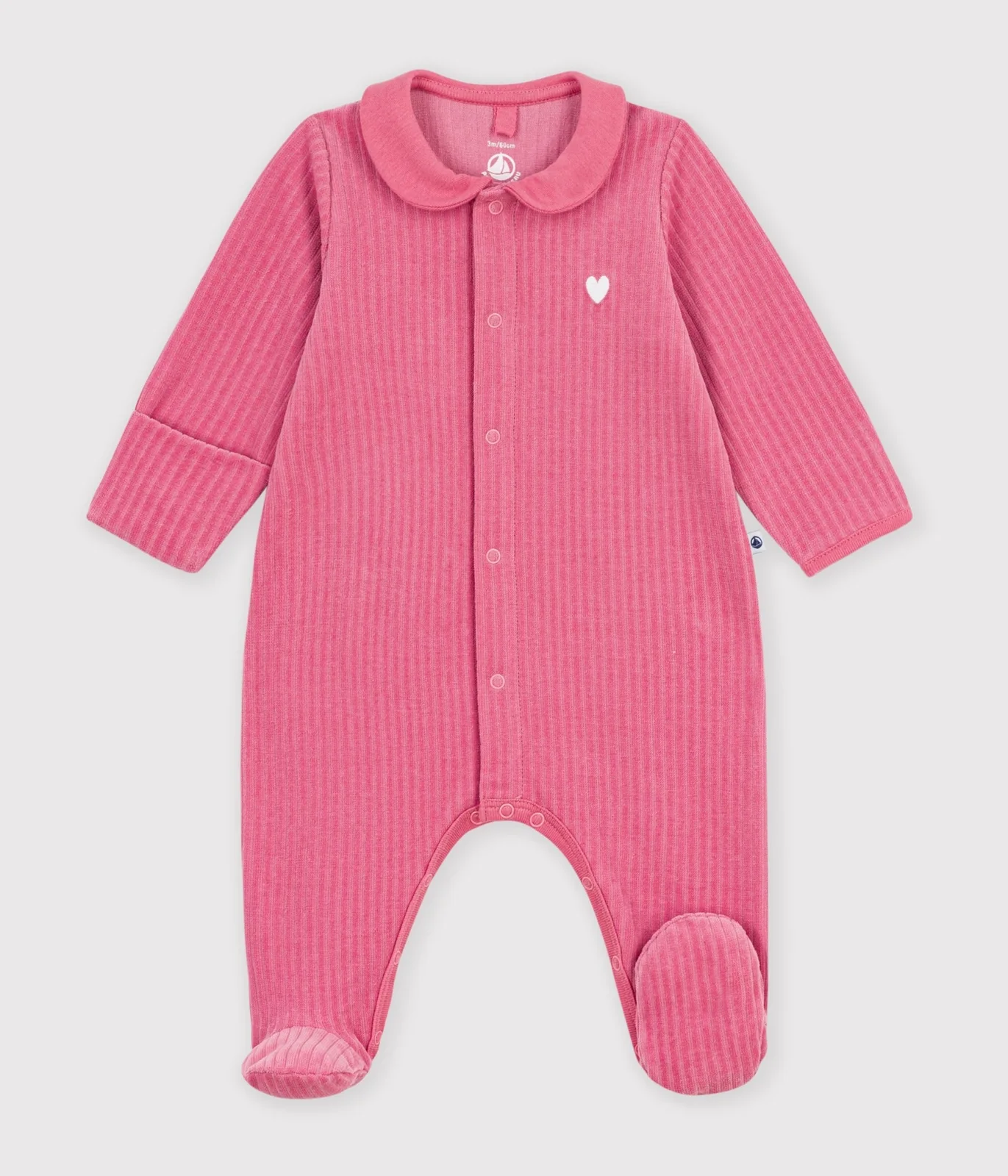Babies' plain velour pyjama suit with a collar