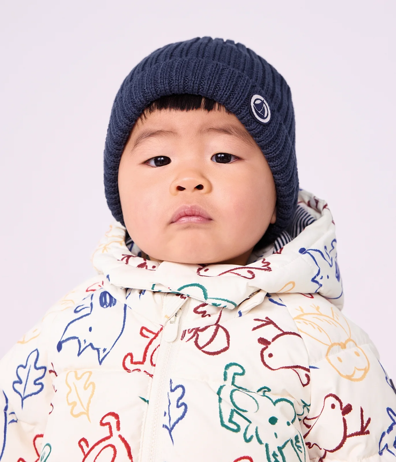 Baby puffer jacket in printed polyester