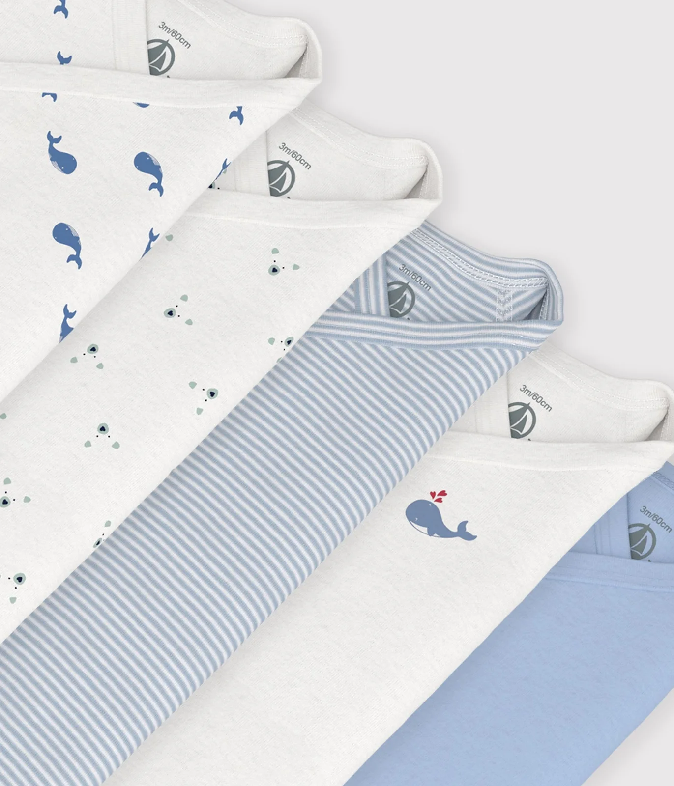 Pack of long-sleeved printed cotton wrapover bodies for babies