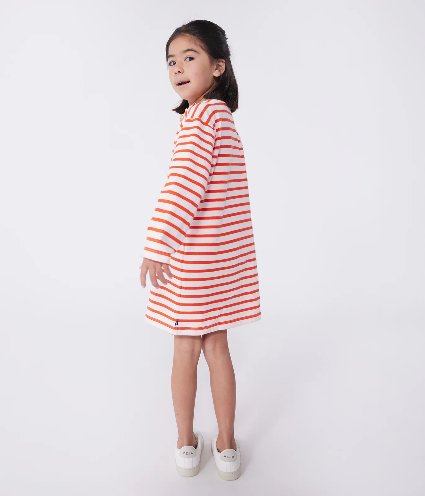 Children's long-sleeved stripy cotton dress