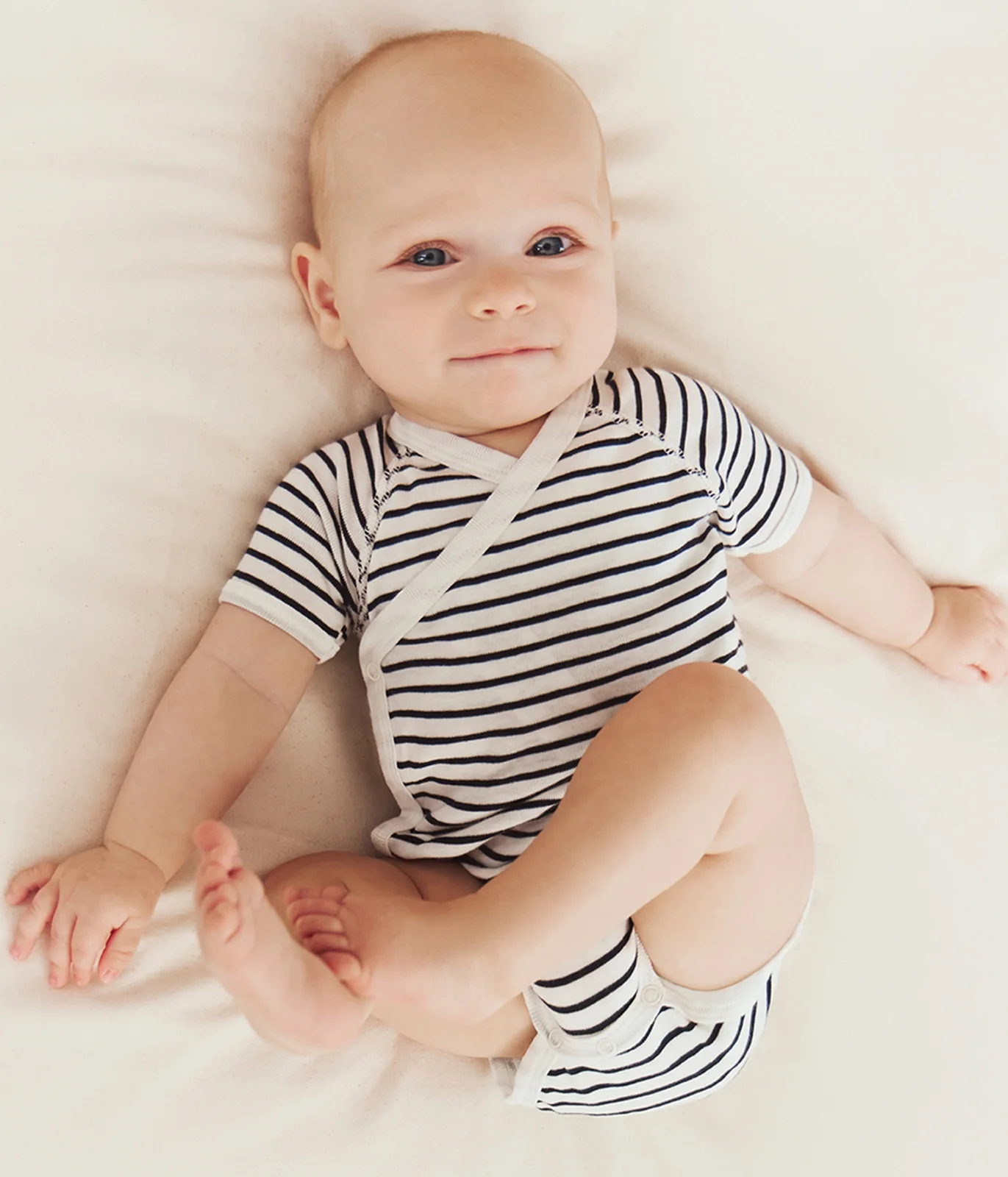 PACK OF 3 SHORT-SLEEVED WRAPOVER BABY BODYSUITS IN STRIPY COTTON