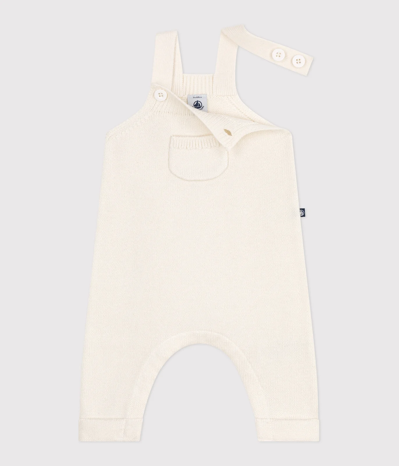 Babies' plain dungarees knitted in wool and cotton