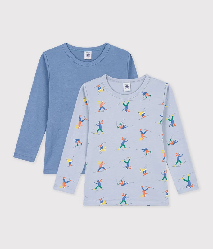 Pack of children's long-sleeved printed cotton T-shirts