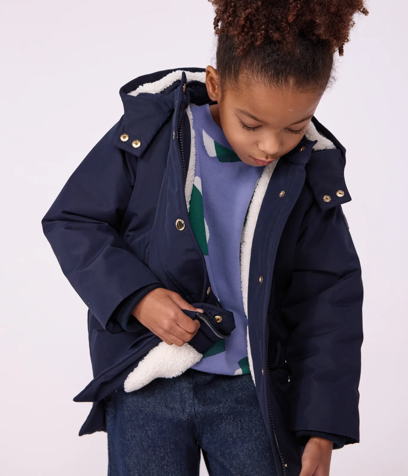 Children's plain mid-length parka