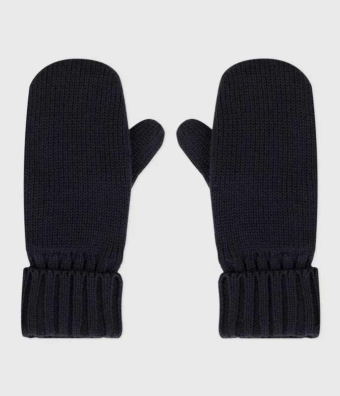 Children's solid-color knit mittens with Fleece lining