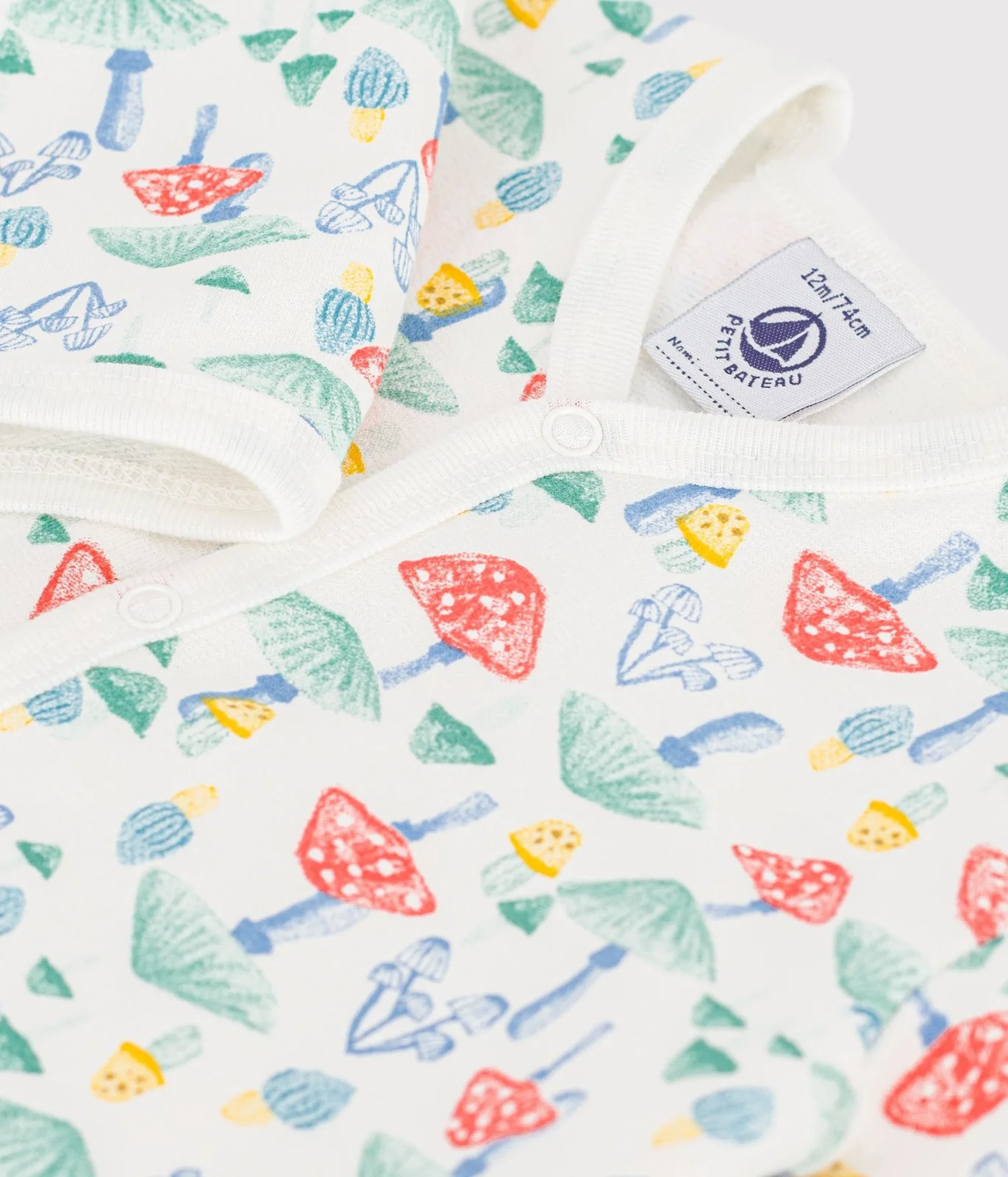 Babies' patterned fleece pyjama suit printed with mushrooms