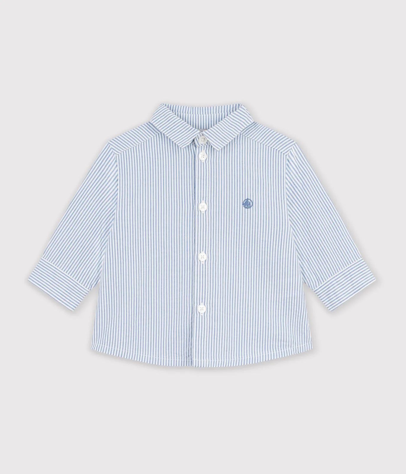 Babies' long-sleeved stripy cotton shirt