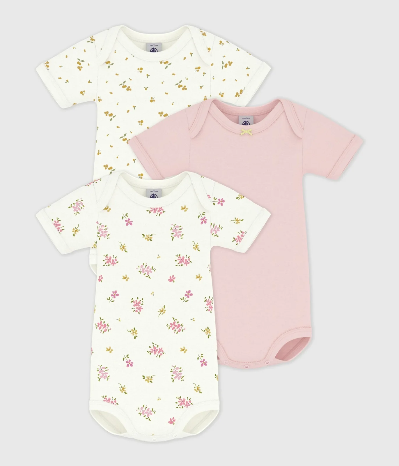 Pack of babies' short-sleeved floral print cotton bodies