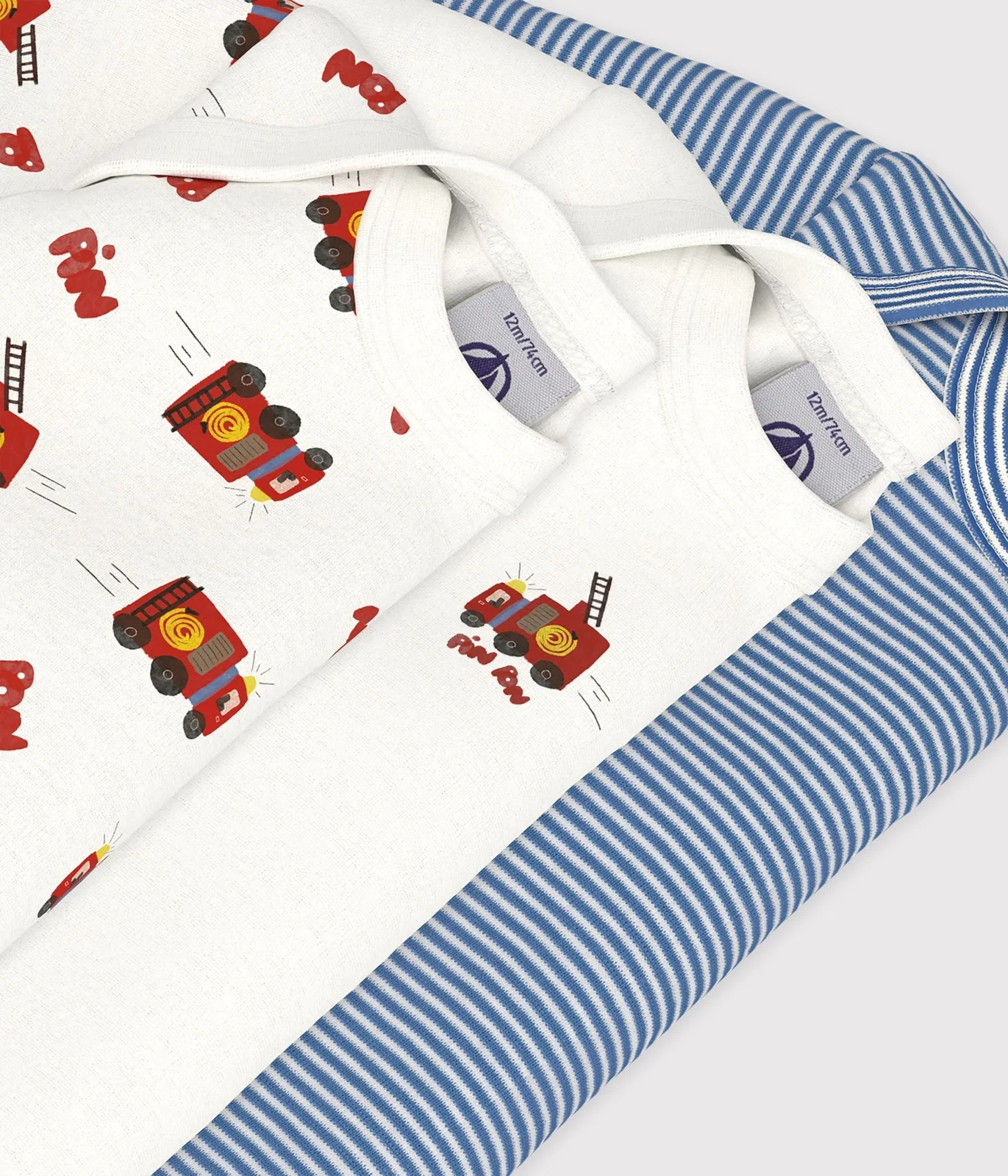 Pack of babies' long-sleeved cotton bodies with a firefighter print