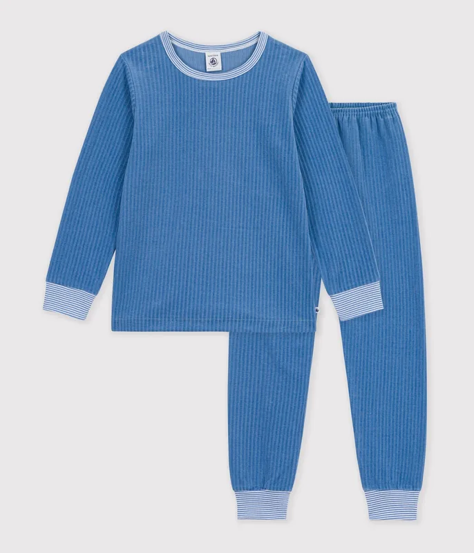 Children's plain ribbed velour pyjamas
