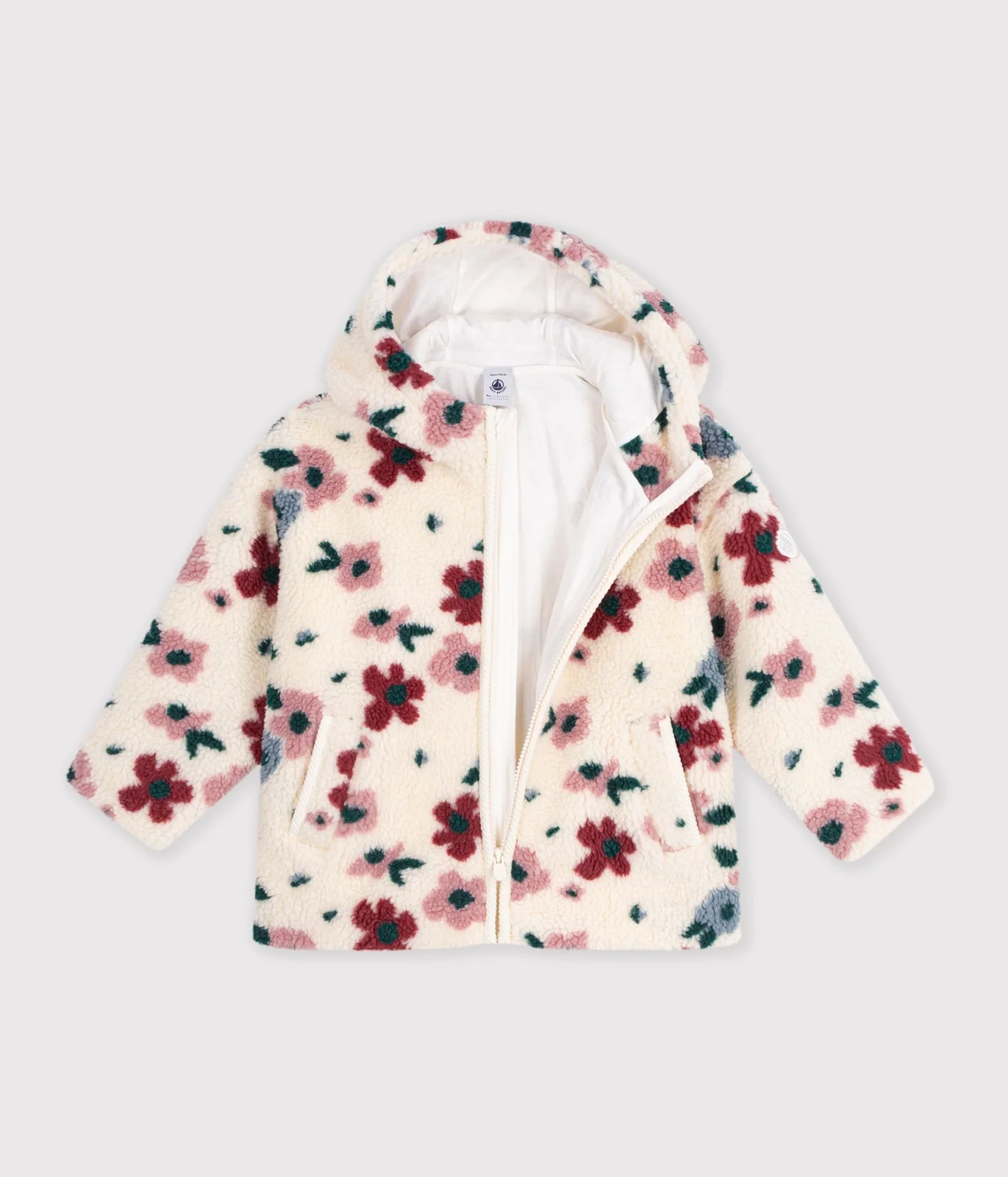 Children's hooded jacket in floral sherpa