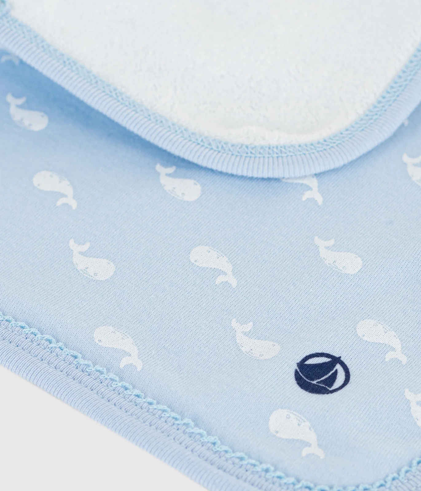Whale print cotton and terry towelling baby wipe