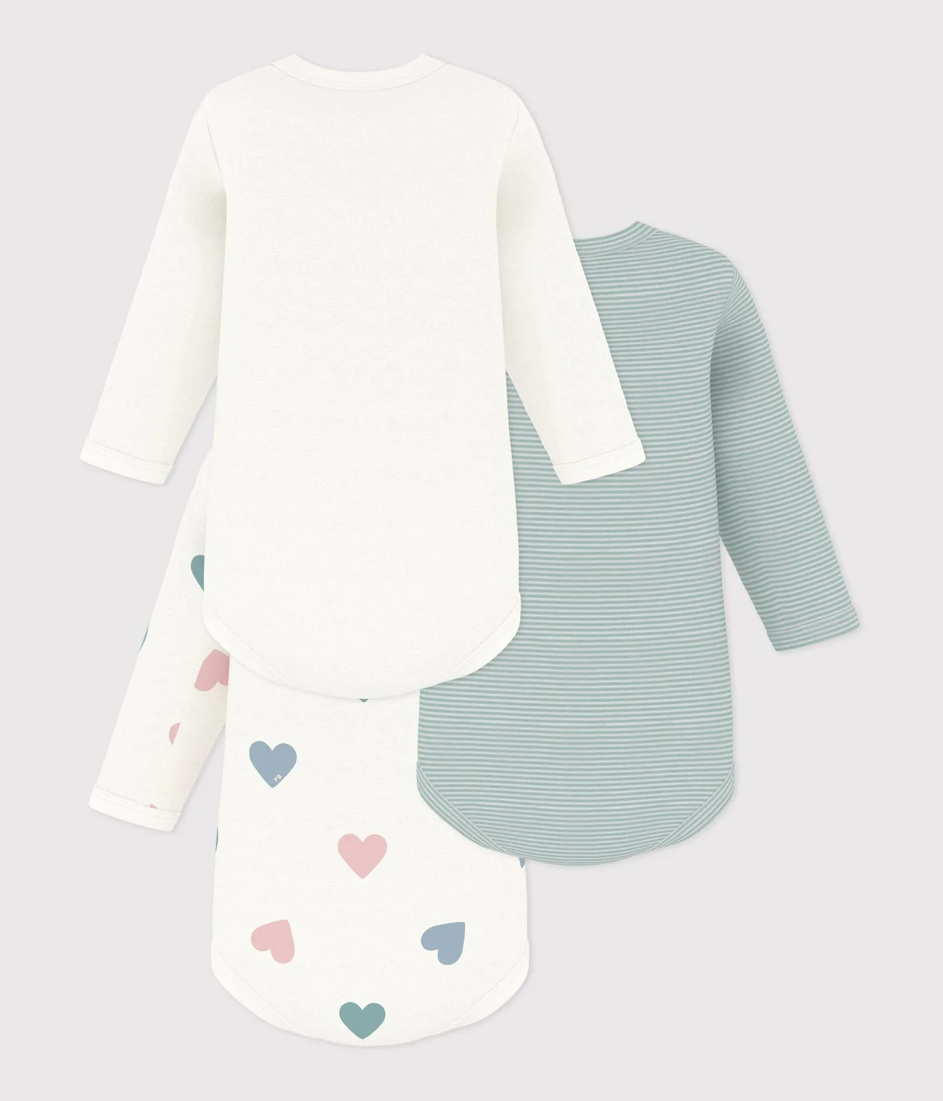 Set of long-sleeved baby bodysuits in cotton with heart print