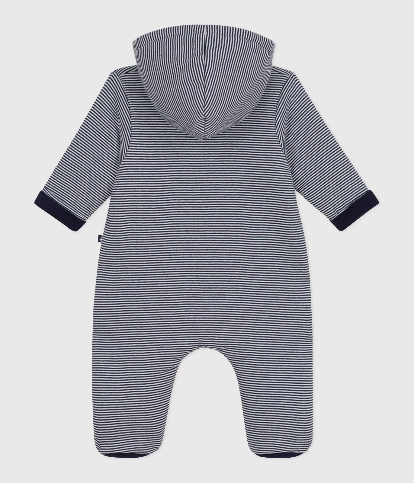 Babies' stripy padded jumpsuit with a hood and feet