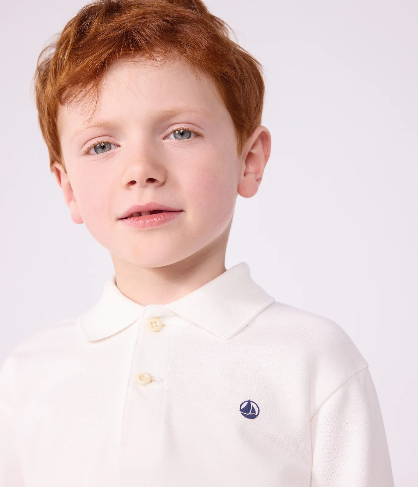 Children's plain long-sleeved cotton polo shirt