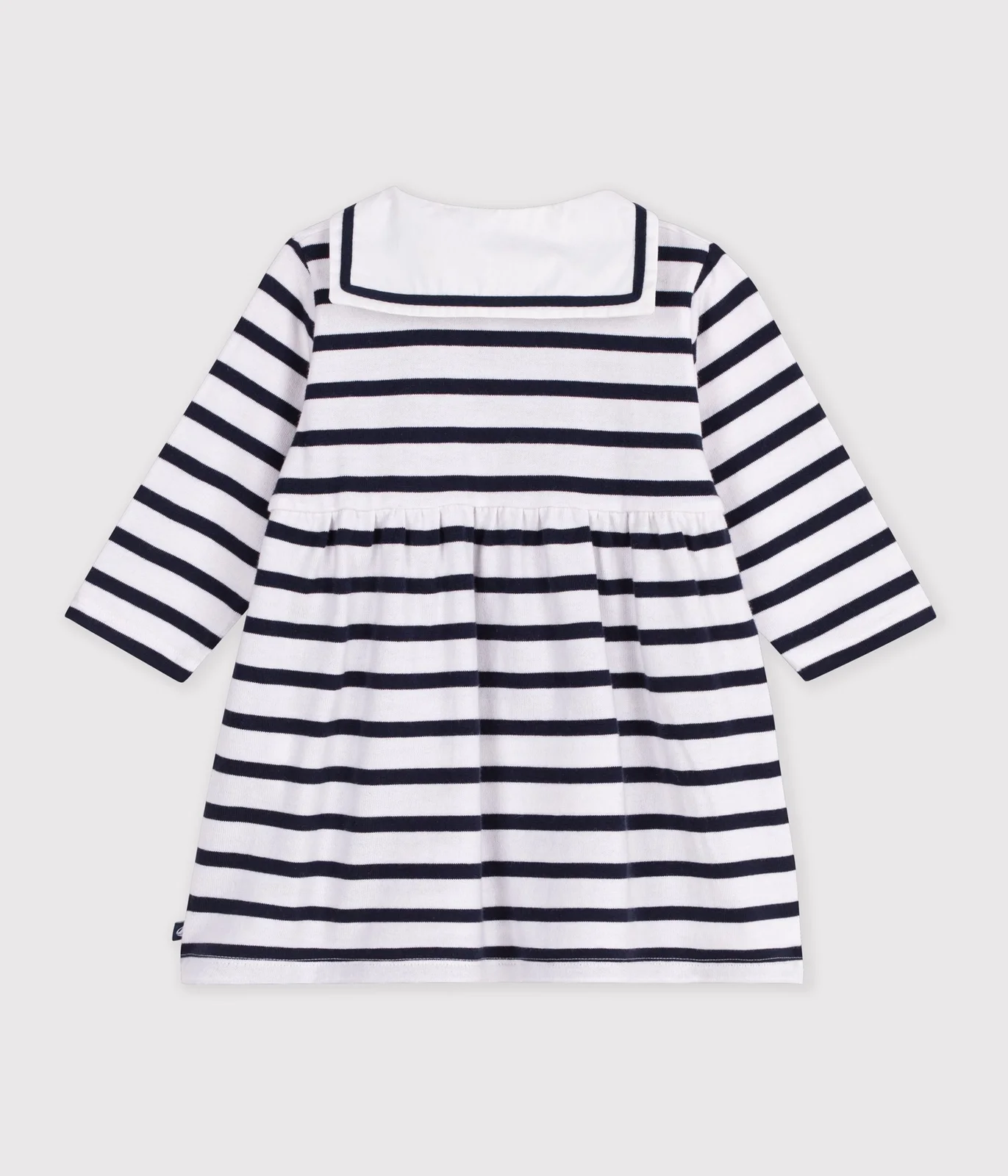 Babies' cotton dress with long sleeves and Breton stripes