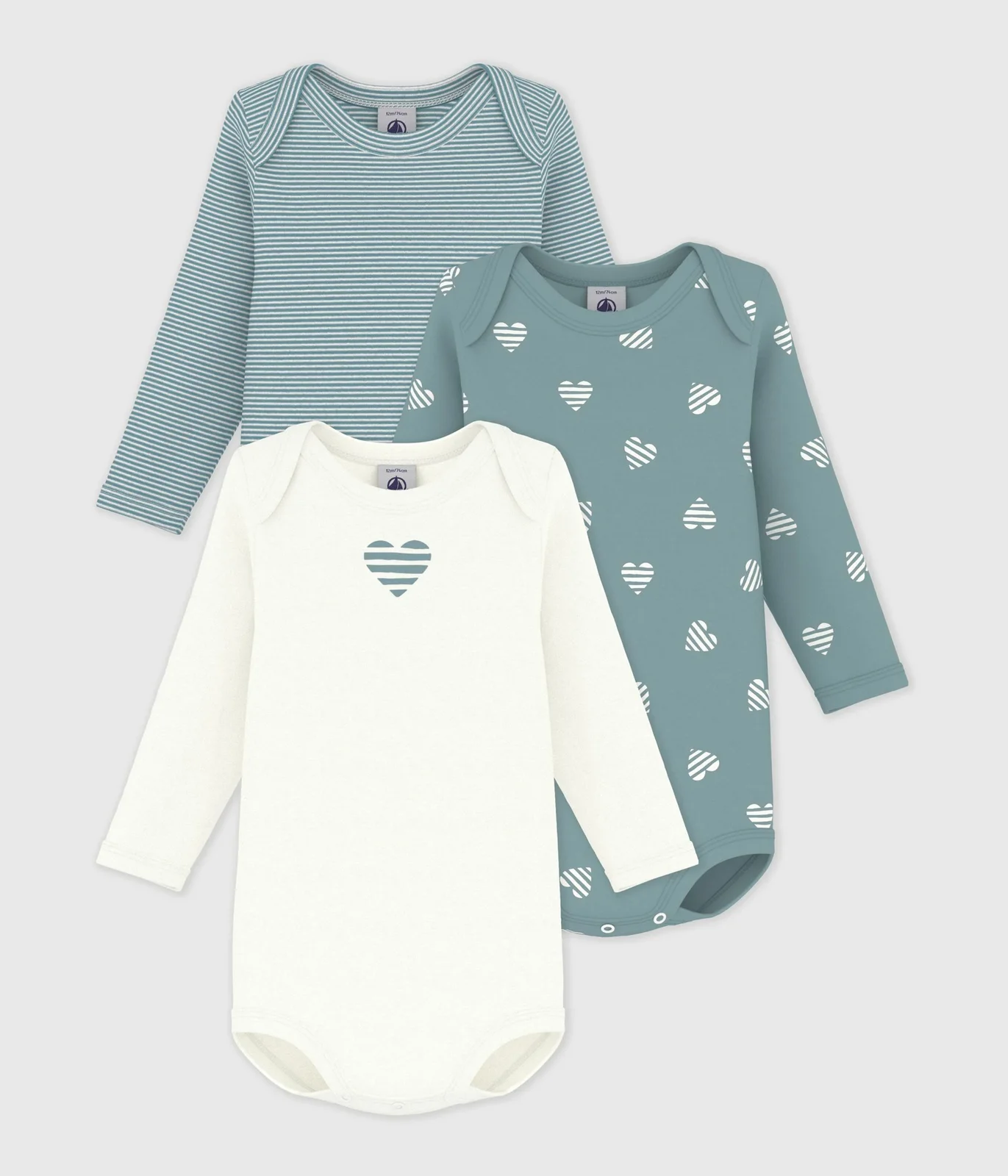 Pack of babies' long-sleeved heart-print cotton bodies