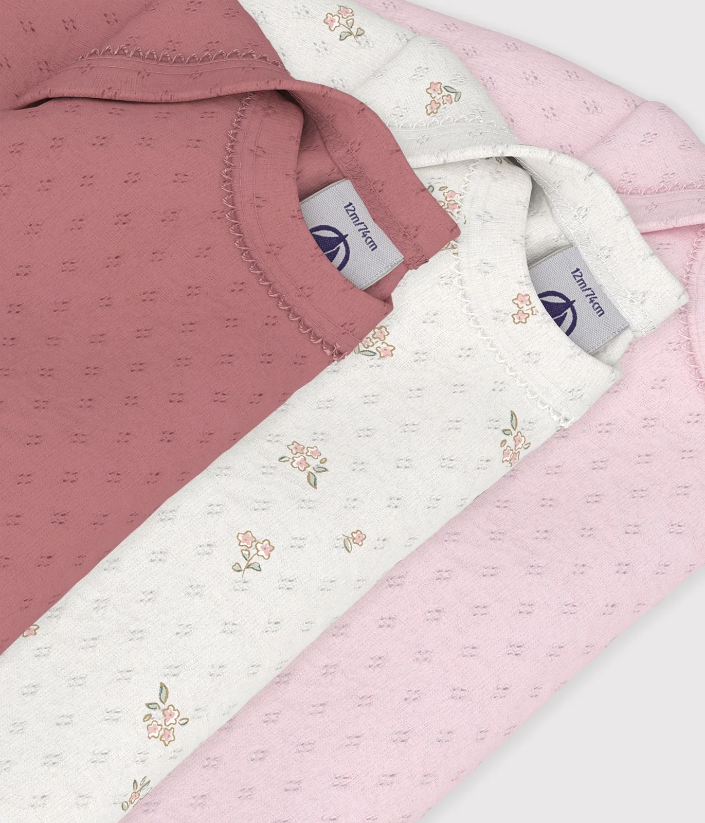 Pack of long-sleeved bodies for babies in cotton printed with flowers