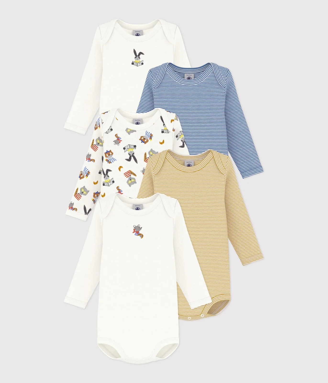 Pack of long-sleeved animal-print cotton bodies for babies