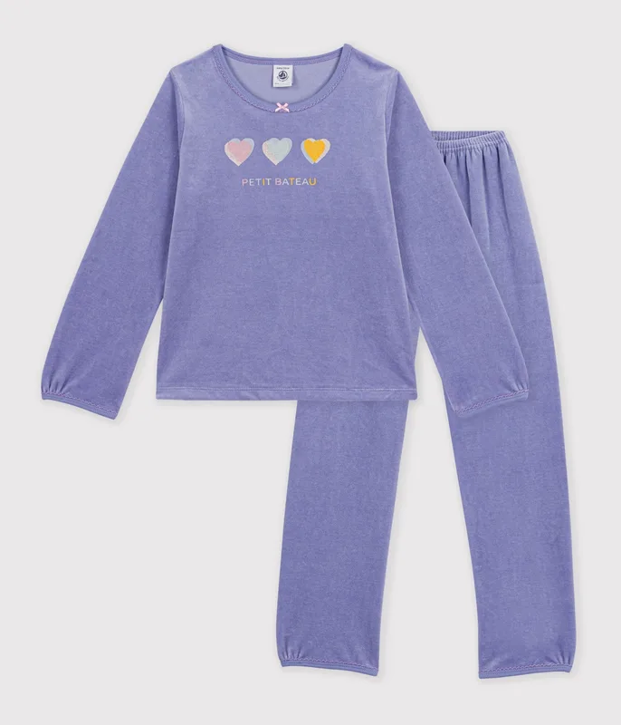 Children's velour pyjamas with a heart motif