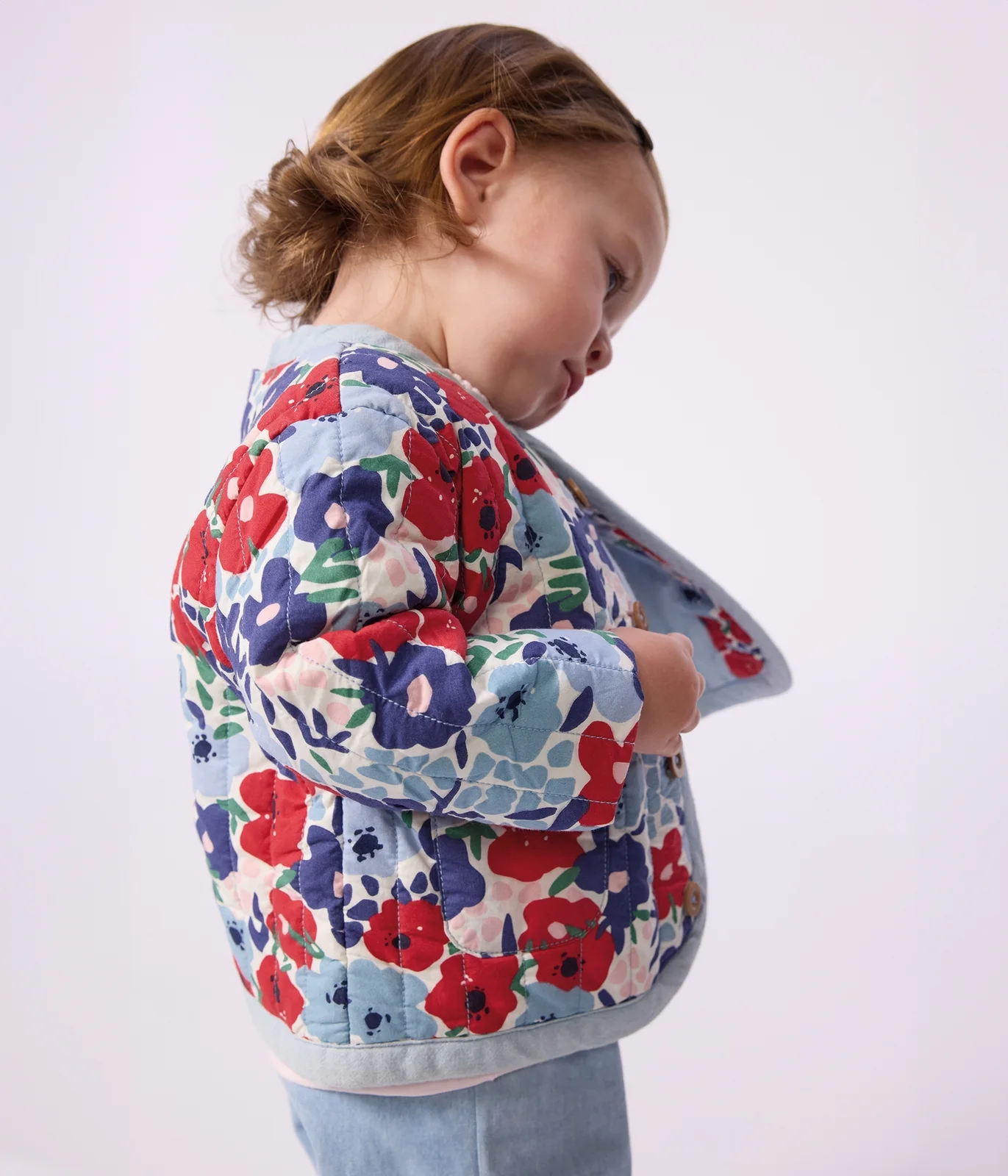 Babies' quilted cotton jacket, printed with flowers