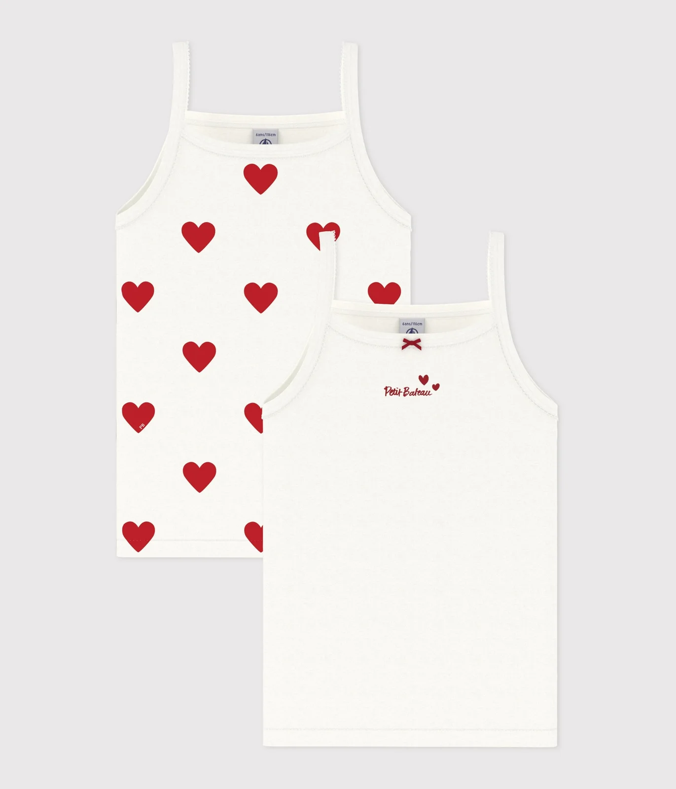 Girls' Heart Patterned Cotton Vests - 2-Pack