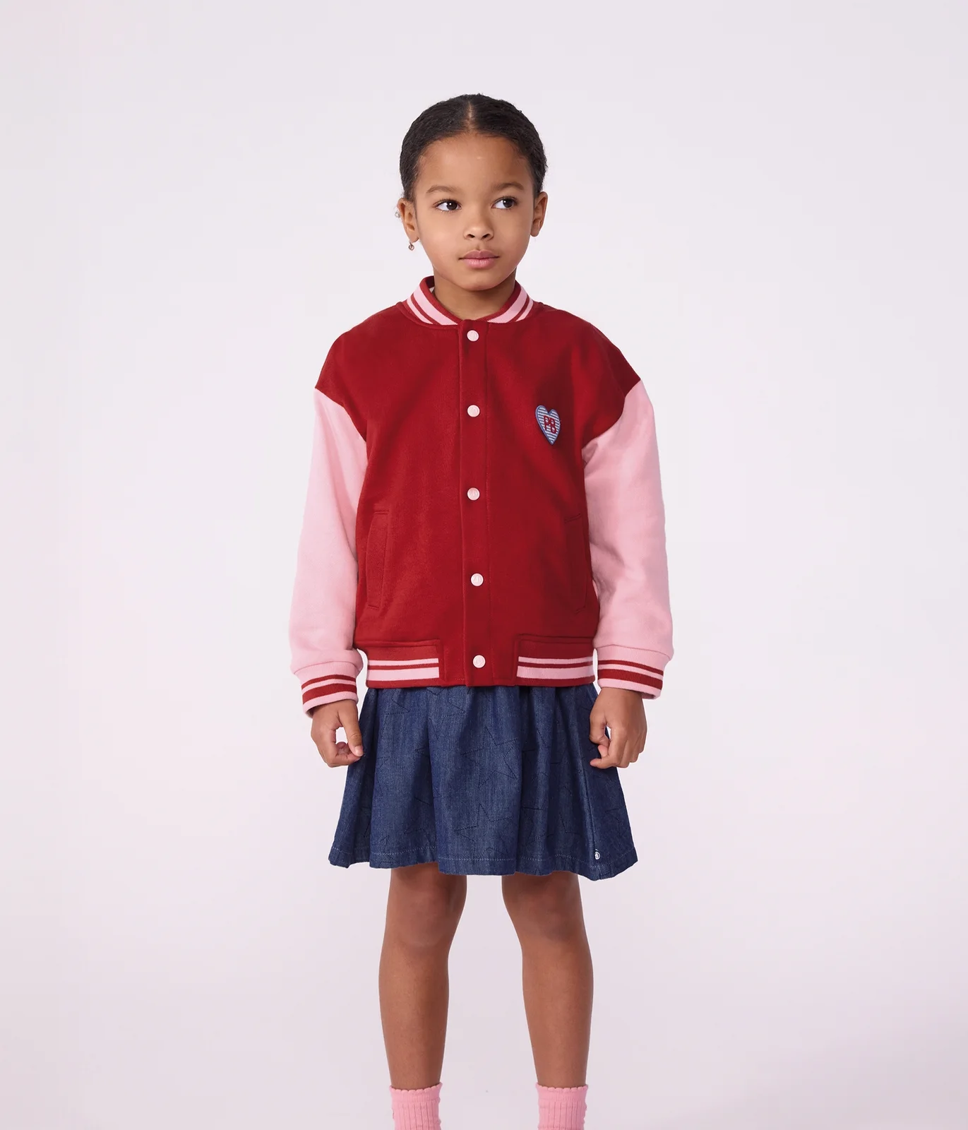 Children's varsity-style jacket in colourblock cotton