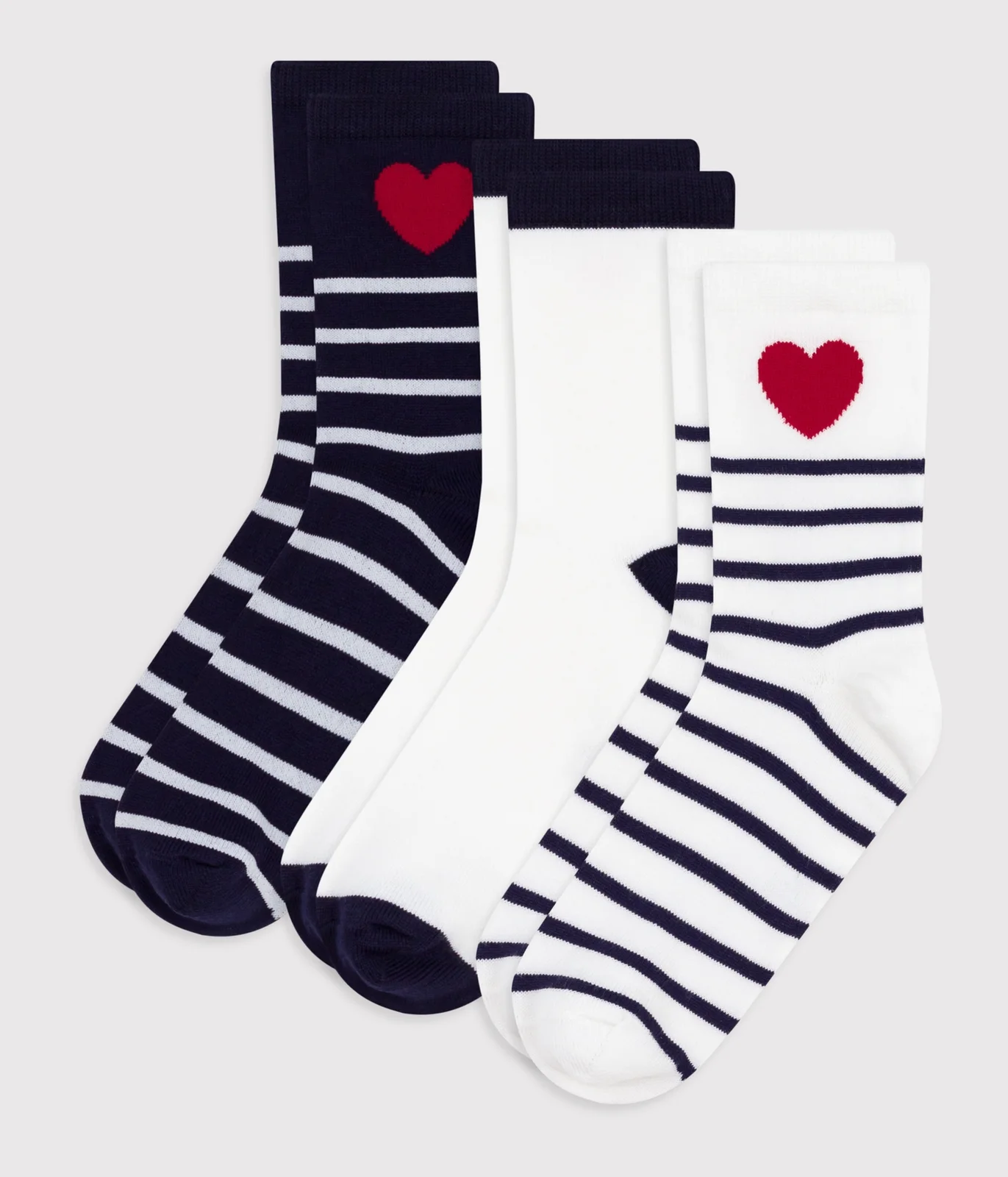3 pairs of children's cotton socks with stripes and hearts