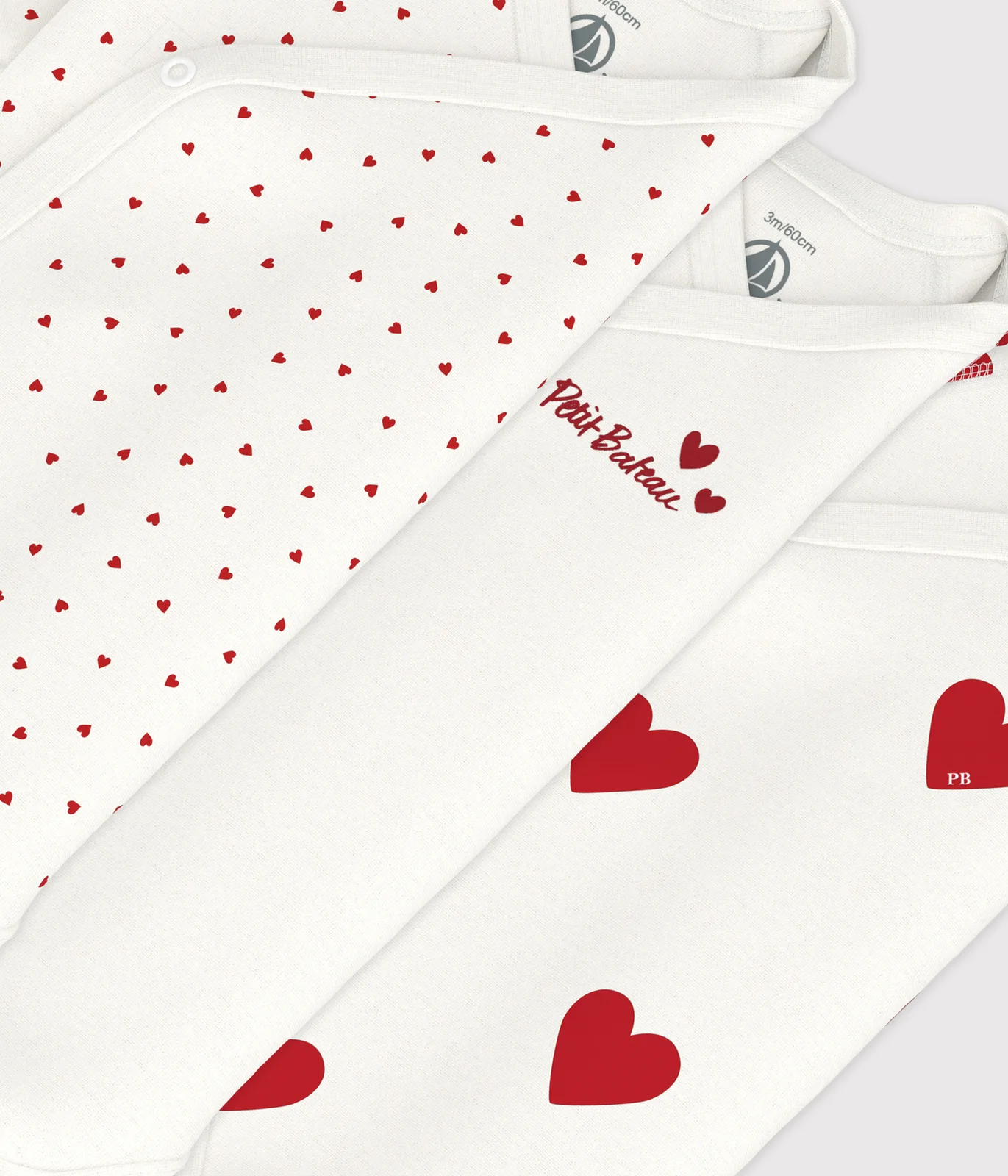Babies' long-sleeved wrapover red heart pattern bodysuits - 3-Pack
