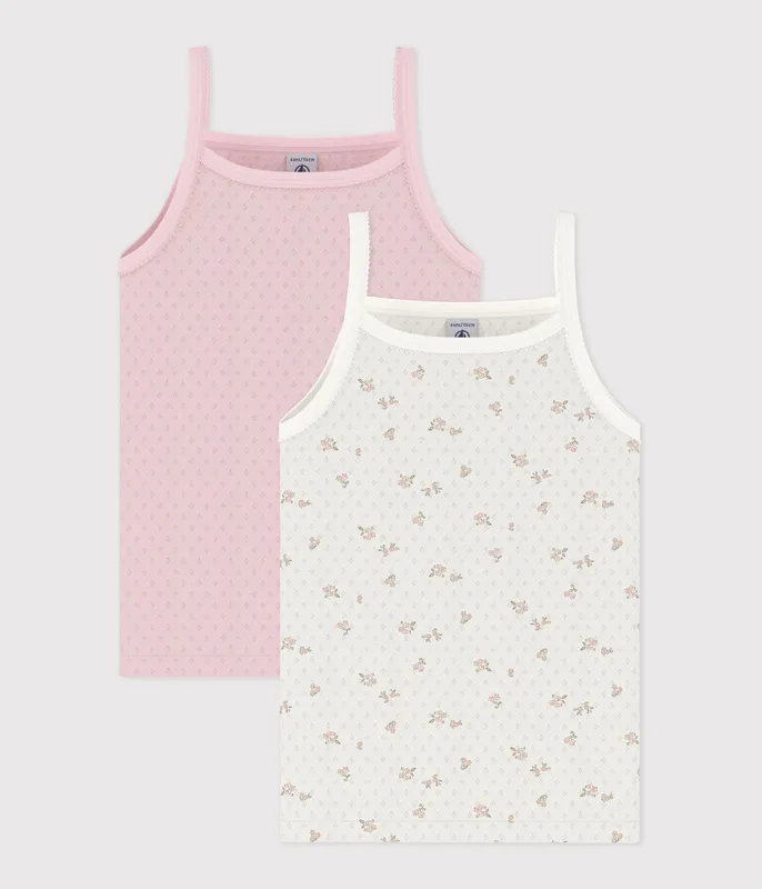Pack of children's floral openwork cotton tank tops