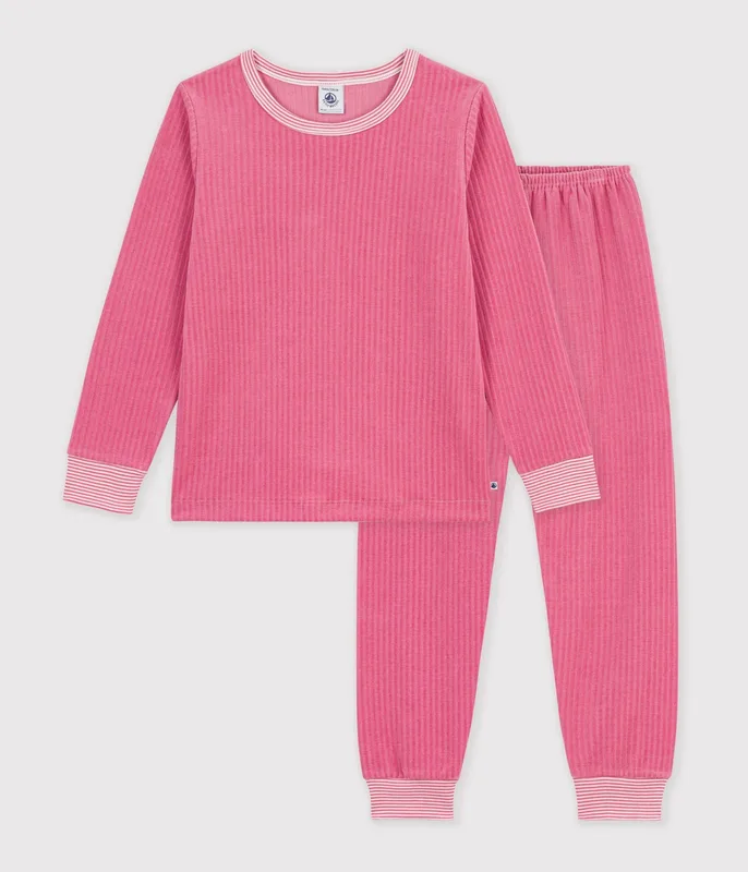 Children's plain ribbed velour pyjamas