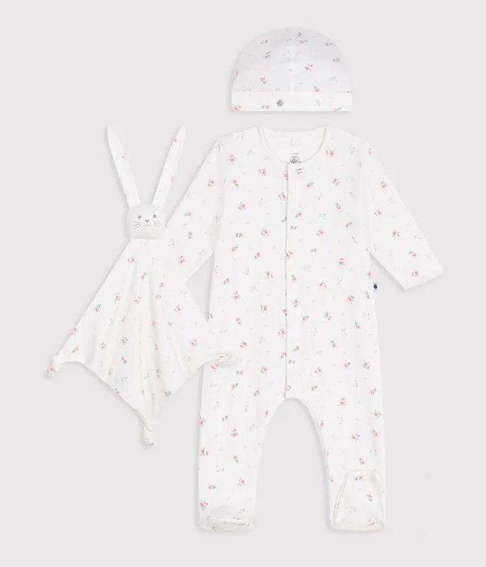 Newborn babies' floral-print cotton gift set