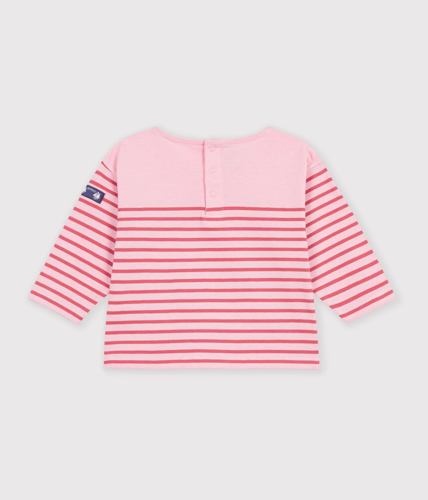 Babies' long-sleeved stripy cotton T-shirt.