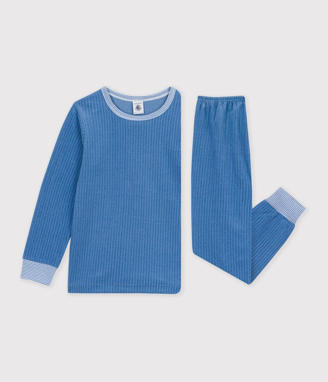 Children's plain ribbed velour pyjamas