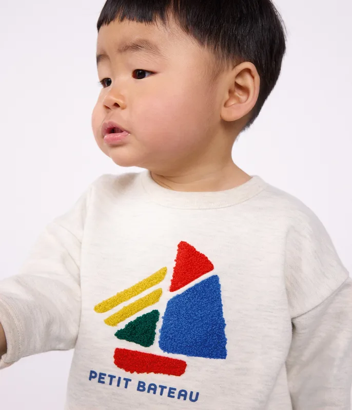 Babies' plain and boat patterned cotton sweatshirt