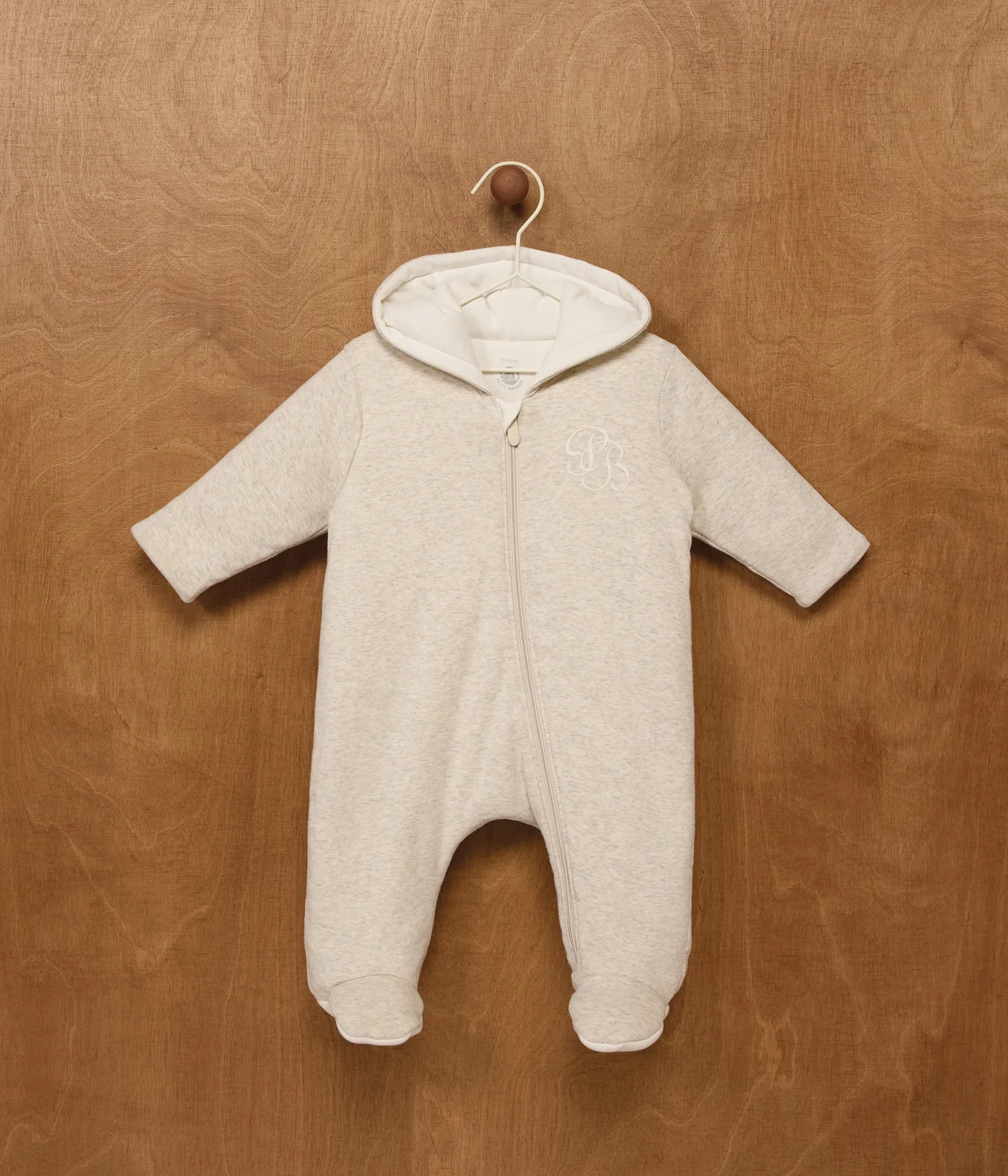 Babies' plain padded jumpsuit with a hood and feet