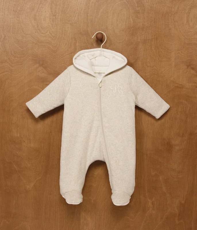 Babies' plain padded jumpsuit with a hood and feet