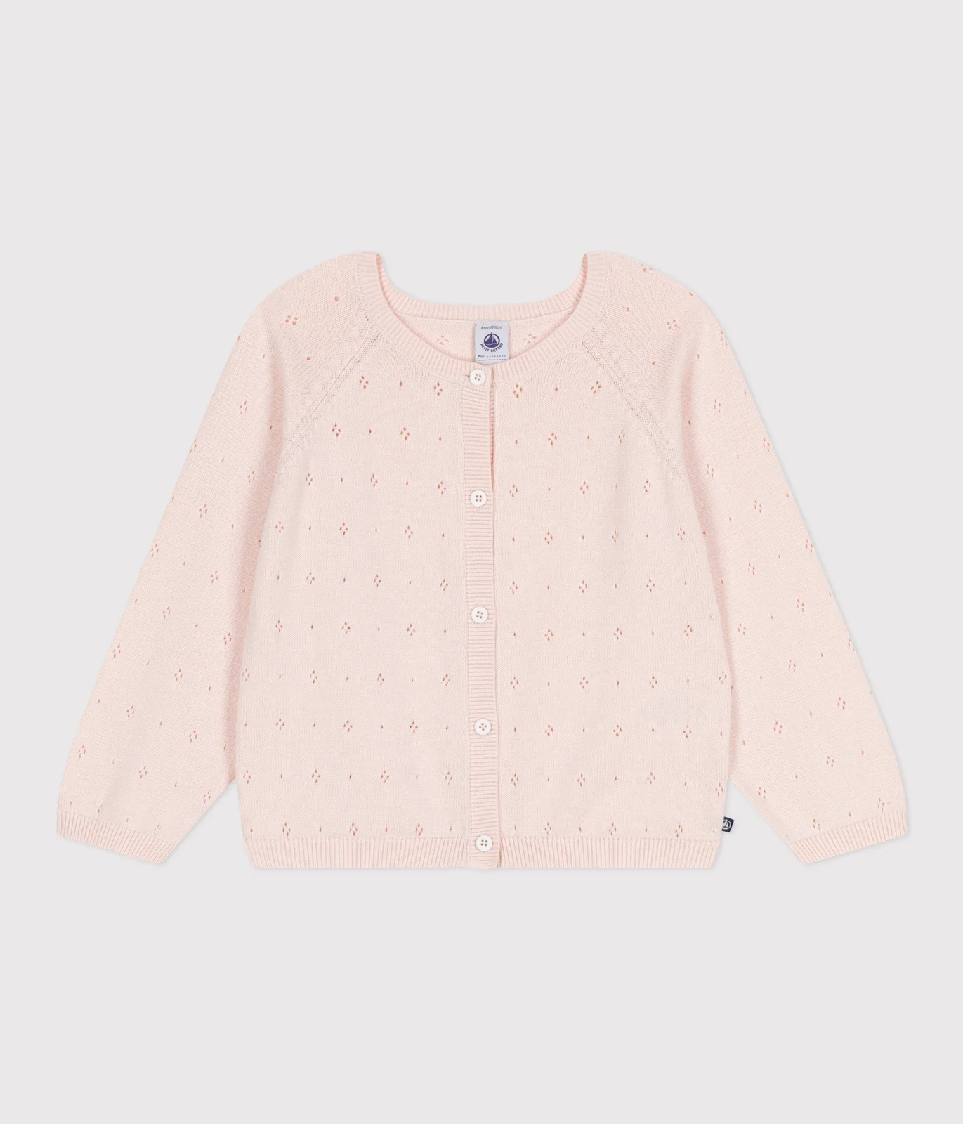 Children's cotton cardigan with a decorative stitch pattern